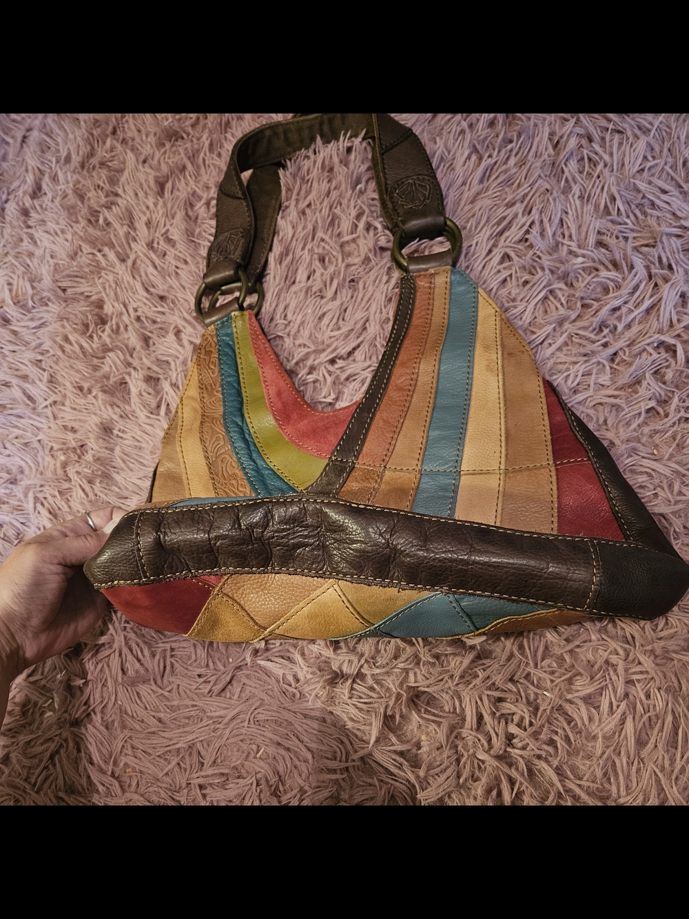 Lucky Brand☆Leather Patchwork Shoulder Bag - Vintage - Picture 5 of 13